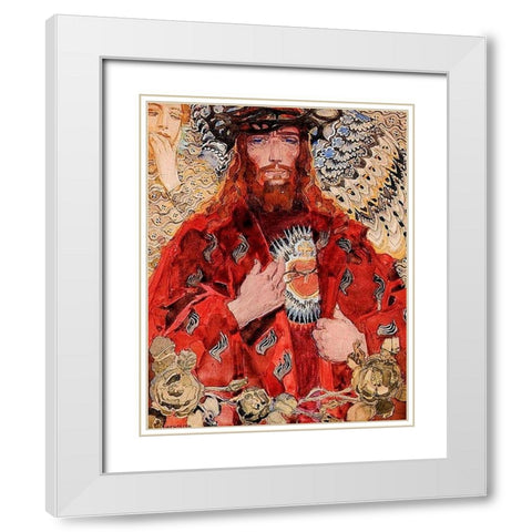 The Sacred Heart of Jesus White Modern Wood Framed Art Print with Double Matting by JÃ³zef Mehoffer