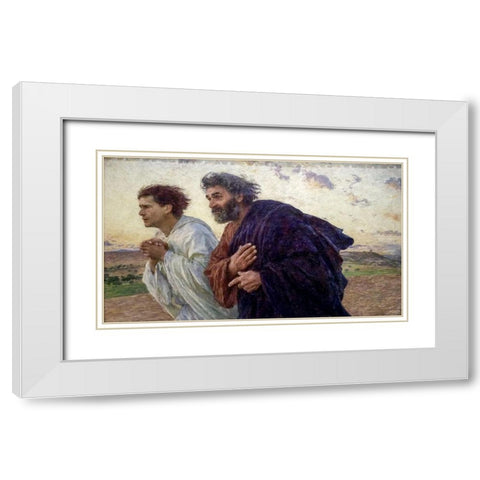 Disciples Peter and John Rushing To The Sepulcherthe Morning of The Resurrection White Modern Wood Framed Art Print with Double Matting by Burnand, Eugene