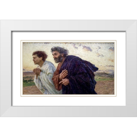 Disciples Peter and John Rushing To The Sepulcherthe Morning of The Resurrection White Modern Wood Framed Art Print with Double Matting by Burnand, Eugene