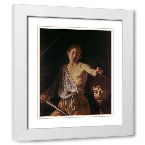 David With The Head of Goliath White Modern Wood Framed Art Print with Double Matting by Caravaggio