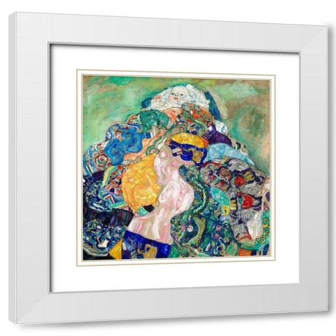 Baby Cradle White Modern Wood Framed Art Print with Double Matting by Klimt, Gustav
