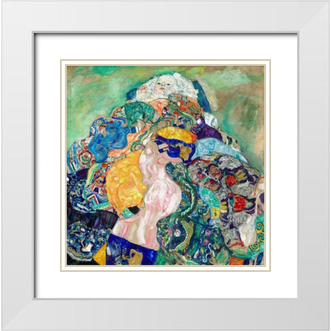 Baby Cradle White Modern Wood Framed Art Print with Double Matting by Klimt, Gustav