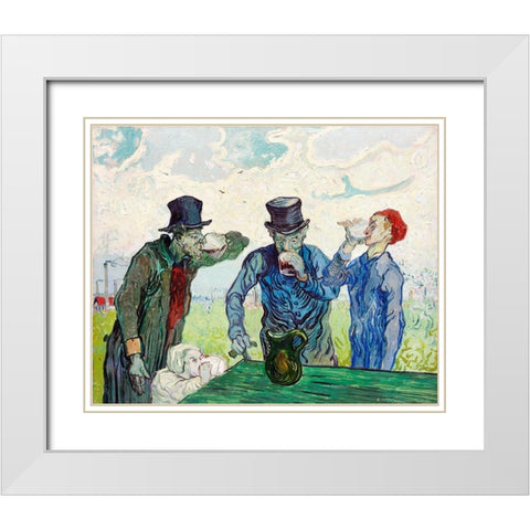 The Drinkers (1890) White Modern Wood Framed Art Print with Double Matting by Van Gogh, Vincent