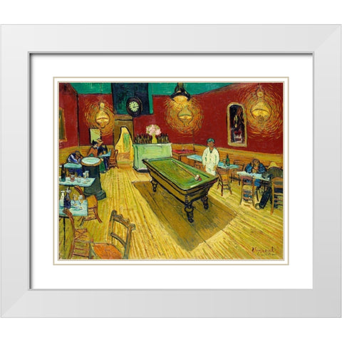 Le cafe de nuit (The Night Cafe) (1888) White Modern Wood Framed Art Print with Double Matting by Van Gogh, Vincent