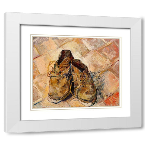 Shoes (1888) White Modern Wood Framed Art Print with Double Matting by Van Gogh, Vincent