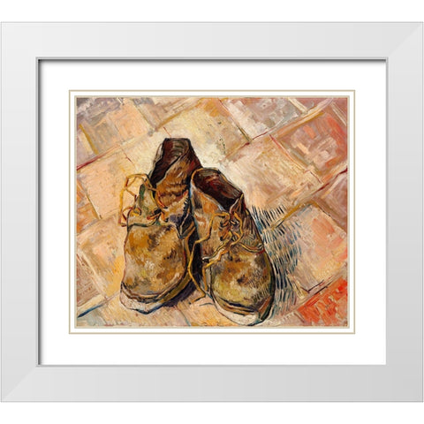 Shoes (1888) White Modern Wood Framed Art Print with Double Matting by Van Gogh, Vincent