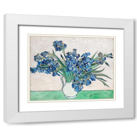 Irises (1890) White Modern Wood Framed Art Print with Double Matting by Van Gogh, Vincent