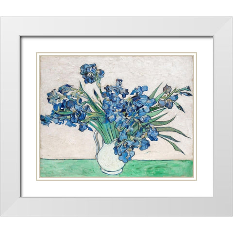 Irises (1890) White Modern Wood Framed Art Print with Double Matting by Van Gogh, Vincent