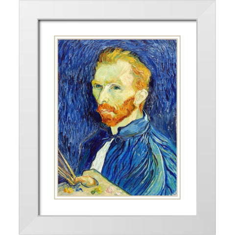 Self-Portrait (1889) White Modern Wood Framed Art Print with Double Matting by Van Gogh, Vincent