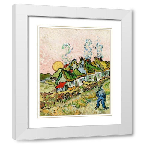Houses and Figure (1890) White Modern Wood Framed Art Print with Double Matting by Van Gogh, Vincent