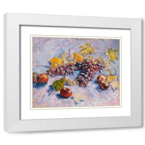 Grapes, Lemons, Pears, and Apples (1887) White Modern Wood Framed Art Print with Double Matting by Van Gogh, Vincent