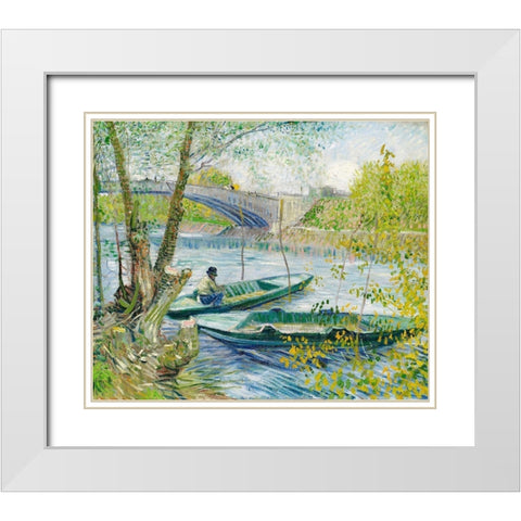 Fishing in Spring, the Pont de Clichy (Asnieres) (1887) White Modern Wood Framed Art Print with Double Matting by Van Gogh, Vincent