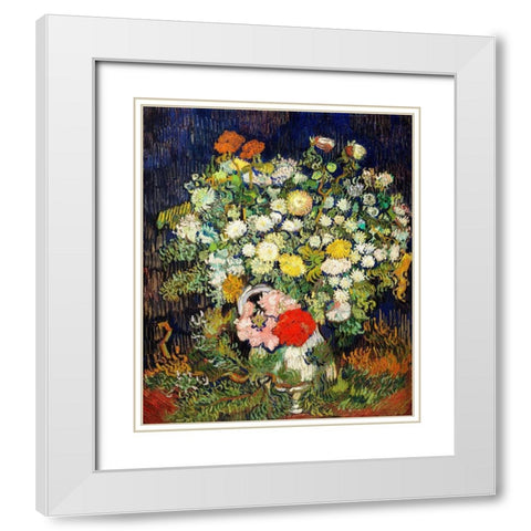 Bouquet of Flowers in a Vase (1890)Â  White Modern Wood Framed Art Print with Double Matting by Van Gogh, Vincent
