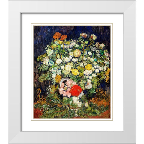 Bouquet of Flowers in a Vase (1890)Â  White Modern Wood Framed Art Print with Double Matting by Van Gogh, Vincent