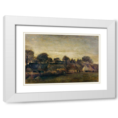 Farming Village at Twilight (1884) White Modern Wood Framed Art Print with Double Matting by Van Gogh, Vincent