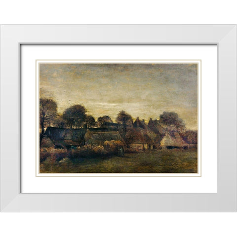 Farming Village at Twilight (1884) White Modern Wood Framed Art Print with Double Matting by Van Gogh, Vincent
