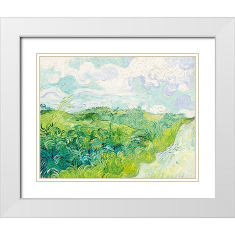 Green Wheat Fields, Auvers (1890)Â  White Modern Wood Framed Art Print with Double Matting by Van Gogh, Vincent