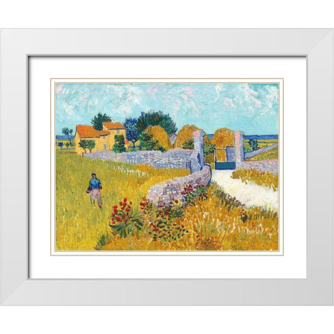 Farmhouse in Provence (1888) White Modern Wood Framed Art Print with Double Matting by Van Gogh, Vincent