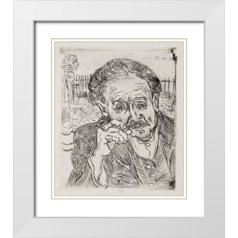 Dr. Gachet (1890) White Modern Wood Framed Art Print with Double Matting by Van Gogh, Vincent