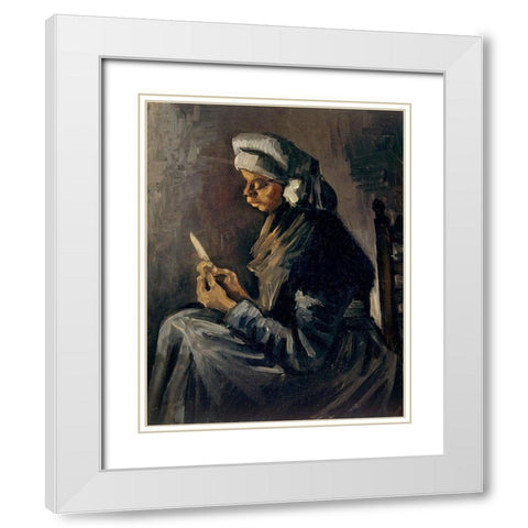 The Potato Peeler (1885) White Modern Wood Framed Art Print with Double Matting by Van Gogh, Vincent