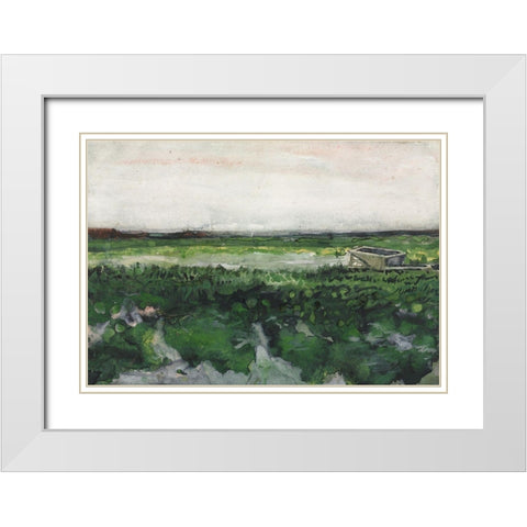 Landscape with Wheelbarrow (1883) White Modern Wood Framed Art Print with Double Matting by Van Gogh, Vincent