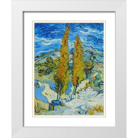 The Poplars at Saint-Remy (1889) White Modern Wood Framed Art Print with Double Matting by Van Gogh, Vincent