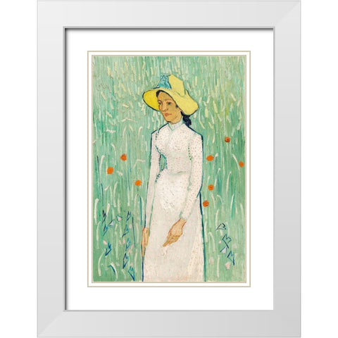 Girl in White (1890) White Modern Wood Framed Art Print with Double Matting by Van Gogh, Vincent