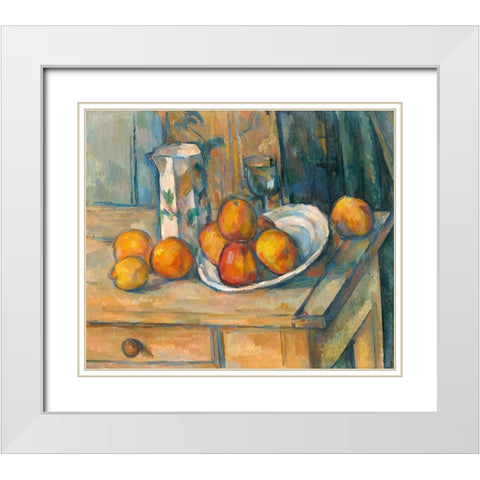 Still Life with Milk Jug and Fruit (ca. 1900) White Modern Wood Framed Art Print with Double Matting by Cezanne, Paul