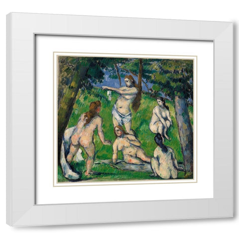 Five Bathers (Cinq baigneuses) (ca. 1877â€“1878) White Modern Wood Framed Art Print with Double Matting by Cezanne, Paul