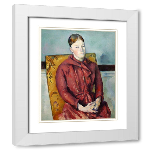 Madame CÃ©zanne in a Yellow ChairÂ  White Modern Wood Framed Art Print with Double Matting by Cezanne, Paul