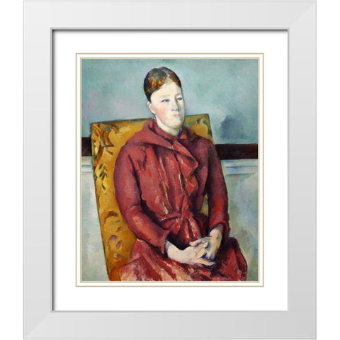 Madame CÃ©zanne in a Yellow ChairÂ  White Modern Wood Framed Art Print with Double Matting by Cezanne, Paul