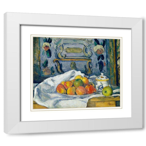 Dish of Apples White Modern Wood Framed Art Print with Double Matting by Cezanne, Paul