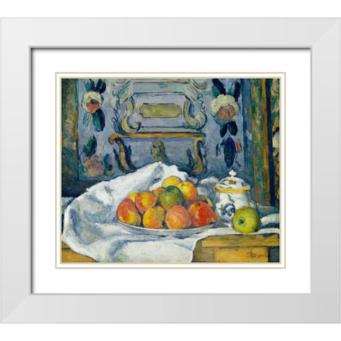 Dish of Apples White Modern Wood Framed Art Print with Double Matting by Cezanne, Paul