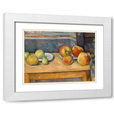 Still Life with Apples and Pears White Modern Wood Framed Art Print with Double Matting by Cezanne, Paul