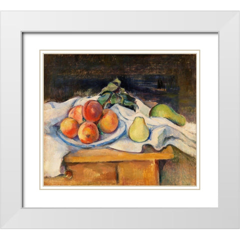 Fruit on a Table White Modern Wood Framed Art Print with Double Matting by Cezanne, Paul