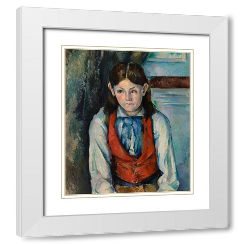 Boy in a Red Vest White Modern Wood Framed Art Print with Double Matting by Cezanne, Paul