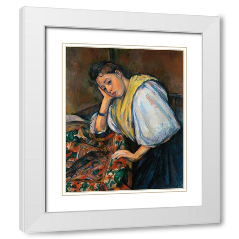 Young Italian Woman at a Table White Modern Wood Framed Art Print with Double Matting by Cezanne, Paul