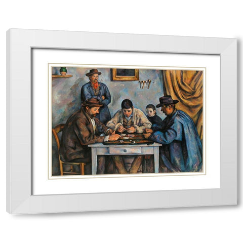 The Card Players White Modern Wood Framed Art Print with Double Matting by Cezanne, Paul