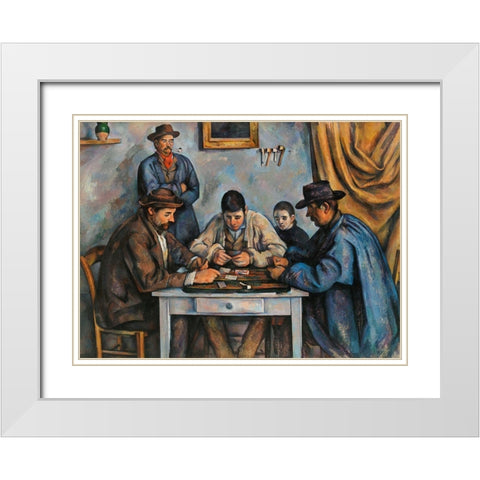 The Card Players White Modern Wood Framed Art Print with Double Matting by Cezanne, Paul