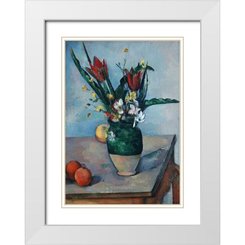 The Vase of Tulips White Modern Wood Framed Art Print with Double Matting by Cezanne, Paul
