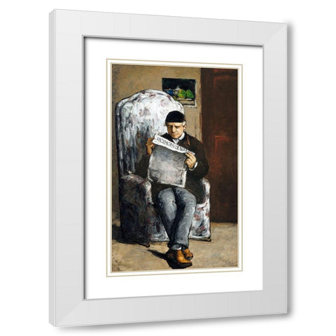 The Artists Father, ReadingÂ  White Modern Wood Framed Art Print with Double Matting by Cezanne, Paul