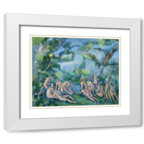 The Bathers White Modern Wood Framed Art Print with Double Matting by Cezanne, Paul