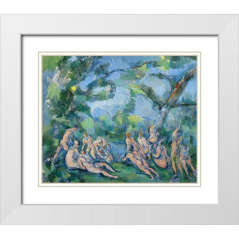 The Bathers White Modern Wood Framed Art Print with Double Matting by Cezanne, Paul