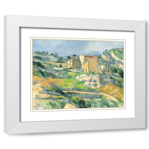 Houses in Provence: The Riaux Valley near LEstaque White Modern Wood Framed Art Print with Double Matting by Cezanne, Paul