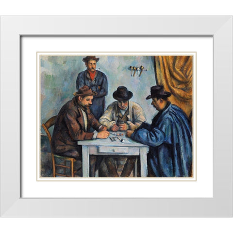 The Card Players White Modern Wood Framed Art Print with Double Matting by Cezanne, Paul