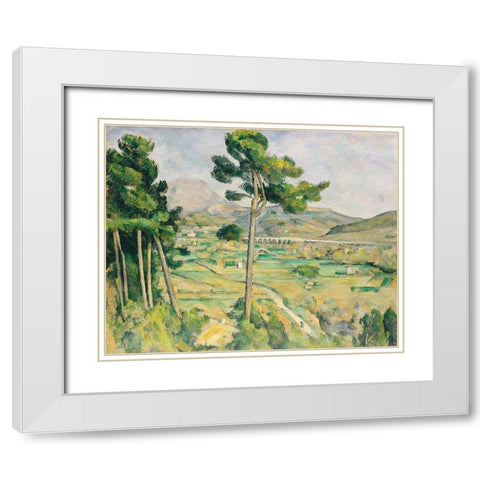 Mont Sainte-Victoire and the Viaduct of the Arc River Valley White Modern Wood Framed Art Print with Double Matting by Cezanne, Paul