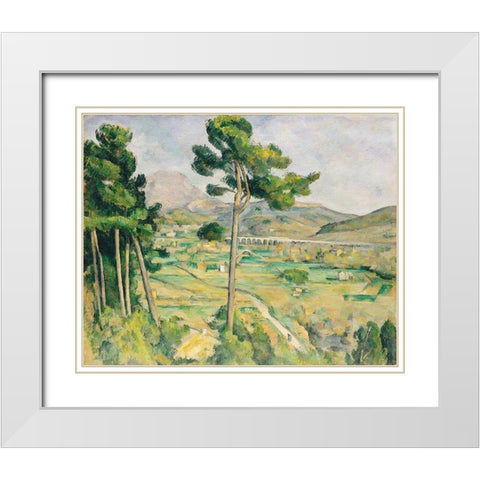 Mont Sainte-Victoire and the Viaduct of the Arc River Valley White Modern Wood Framed Art Print with Double Matting by Cezanne, Paul