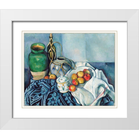 Still Life with Apples White Modern Wood Framed Art Print with Double Matting by Cezanne, Paul