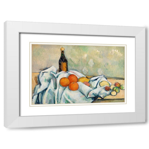 Bottle and Fruits White Modern Wood Framed Art Print with Double Matting by Cezanne, Paul