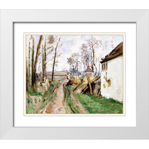 A Village Road near Auvers White Modern Wood Framed Art Print with Double Matting by Cezanne, Paul